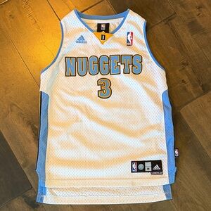 Adidas NBA White and Blue Nuggets Iverson Jersey (Kids Medium)